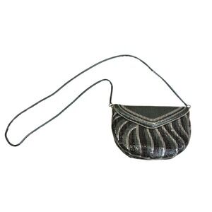 VTG La Regale LTD Silver Gunmetal Mesh Stripe Crossbody Evening Bag Glam Party